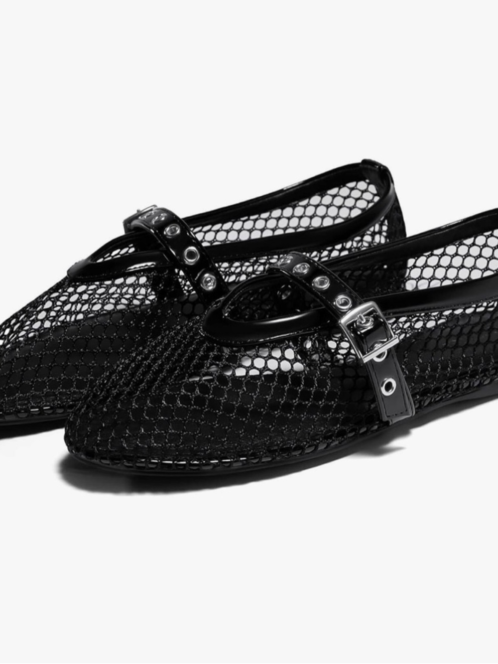 Black Mesh Mary Jane Loafers with Buckle Strap - NEW